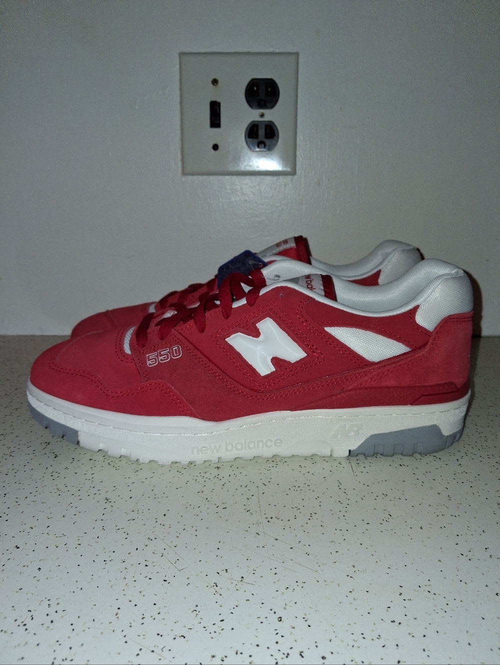 SIZE 10.5M - NEW BALANCE 550 SUEDE PACK, TEAM RED. BRAND NEW IN BOX,  NO BOX LID